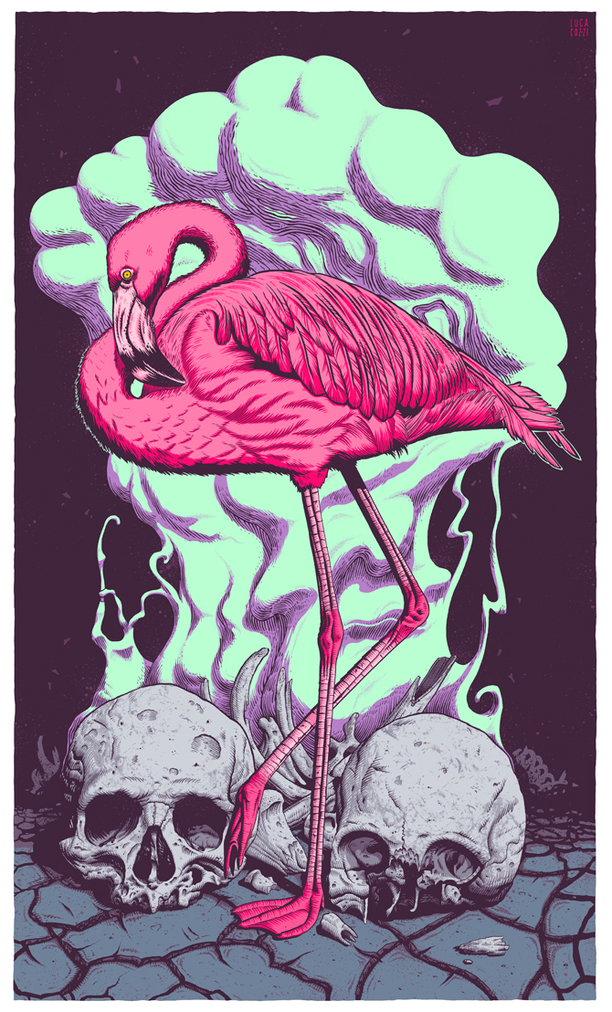 flamingo skulls death pink smoke
