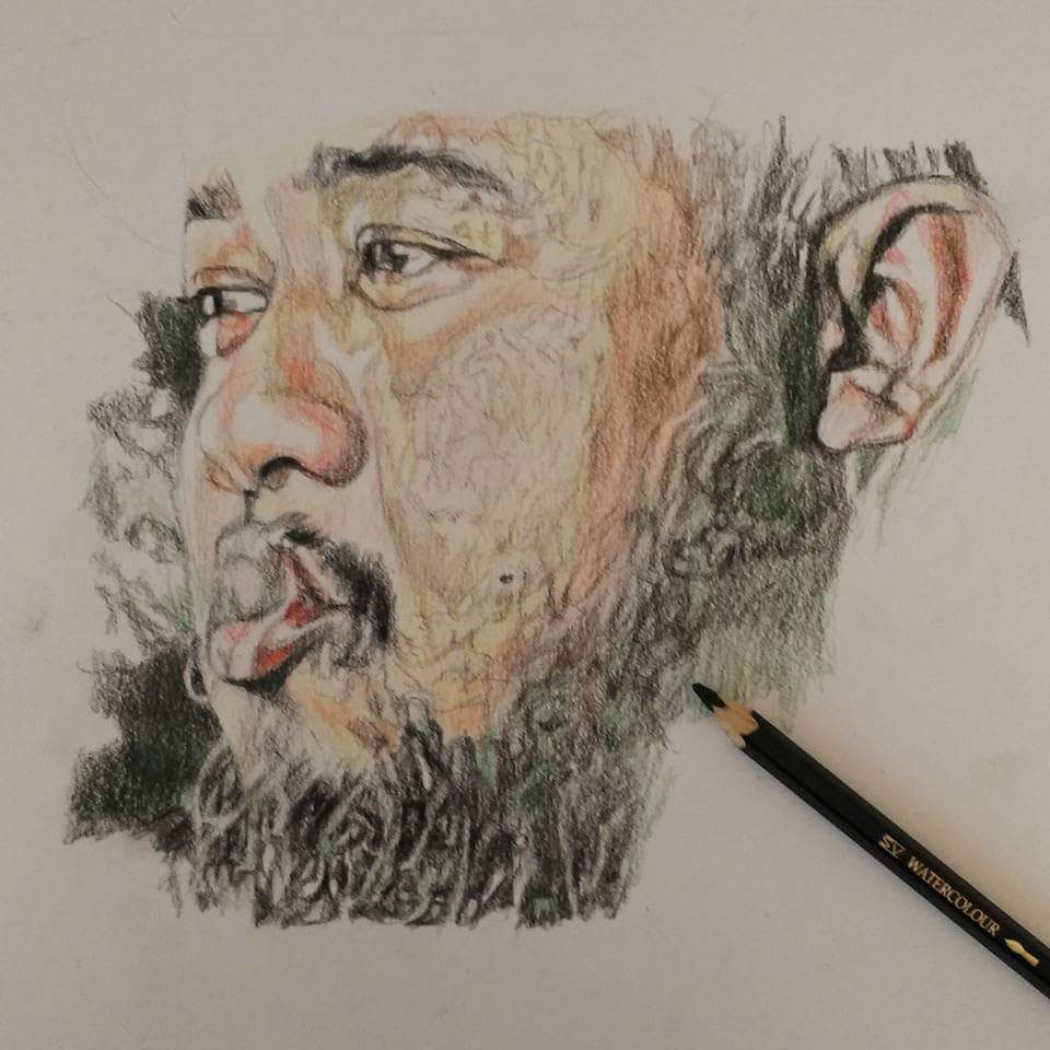 Vape smoke beard man portrait Drawing  art