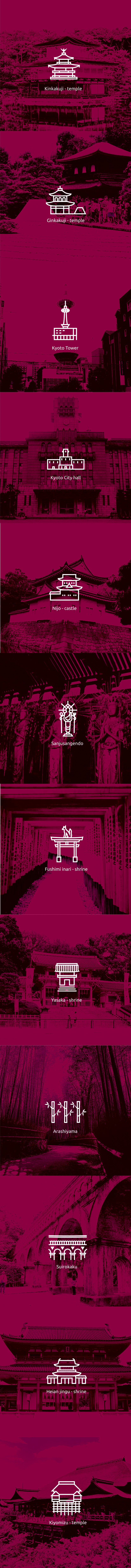 kyoto Icon design Shrine temple Landmark japan tour UI ux Web simple tourist attraction Travel logo