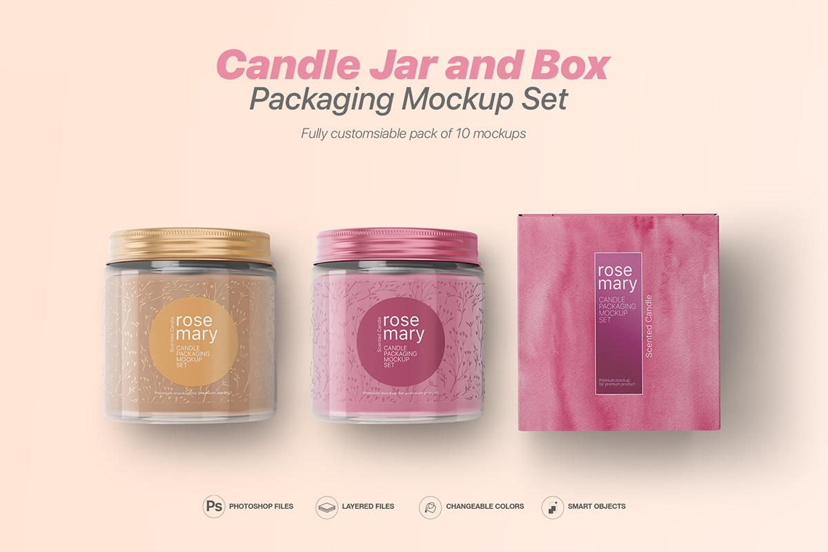 branding  candle candle box candle glass jar glass jar Mockup mockup bundle Packaging square paper box