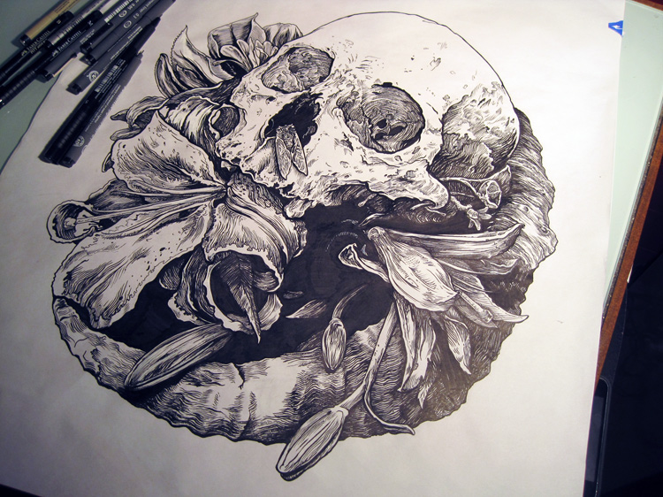 Screenprinting printmaking lithography screen printing GigPoster mastodon skulls Flowers