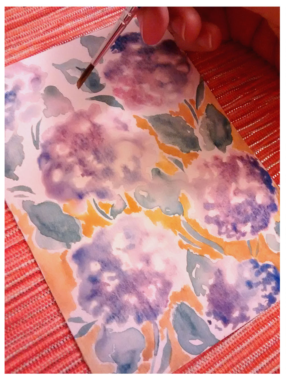 hortensia flower watercolor hydrangea violet lilac print pattern floral