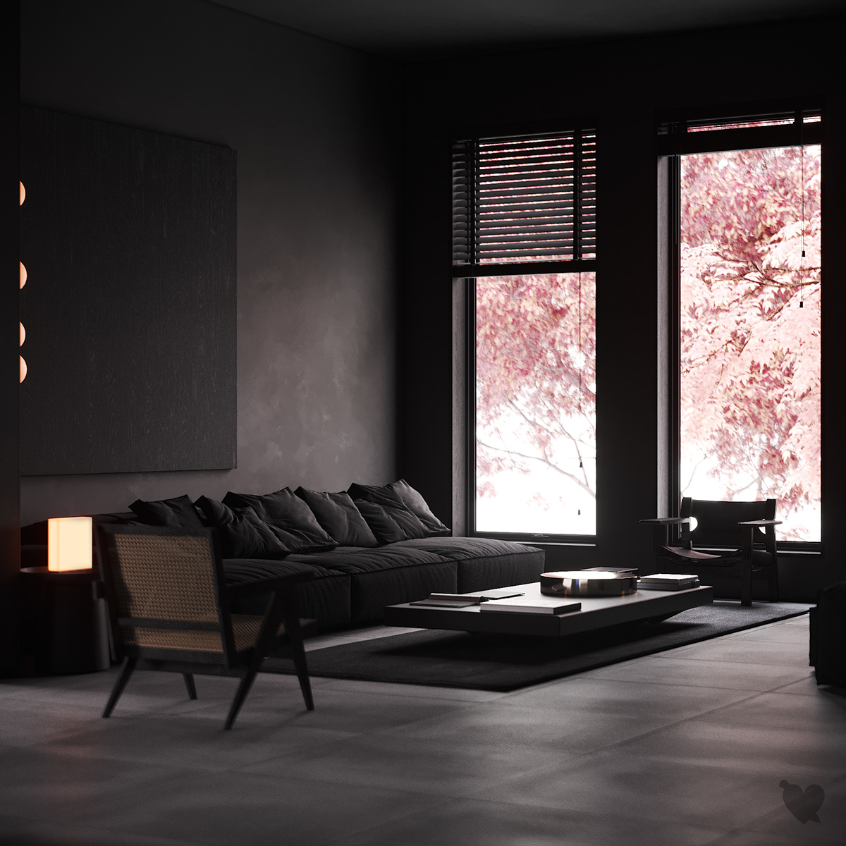 3dsmax design Interior interior design  architecture Dark interior house living room Minimalism visualization