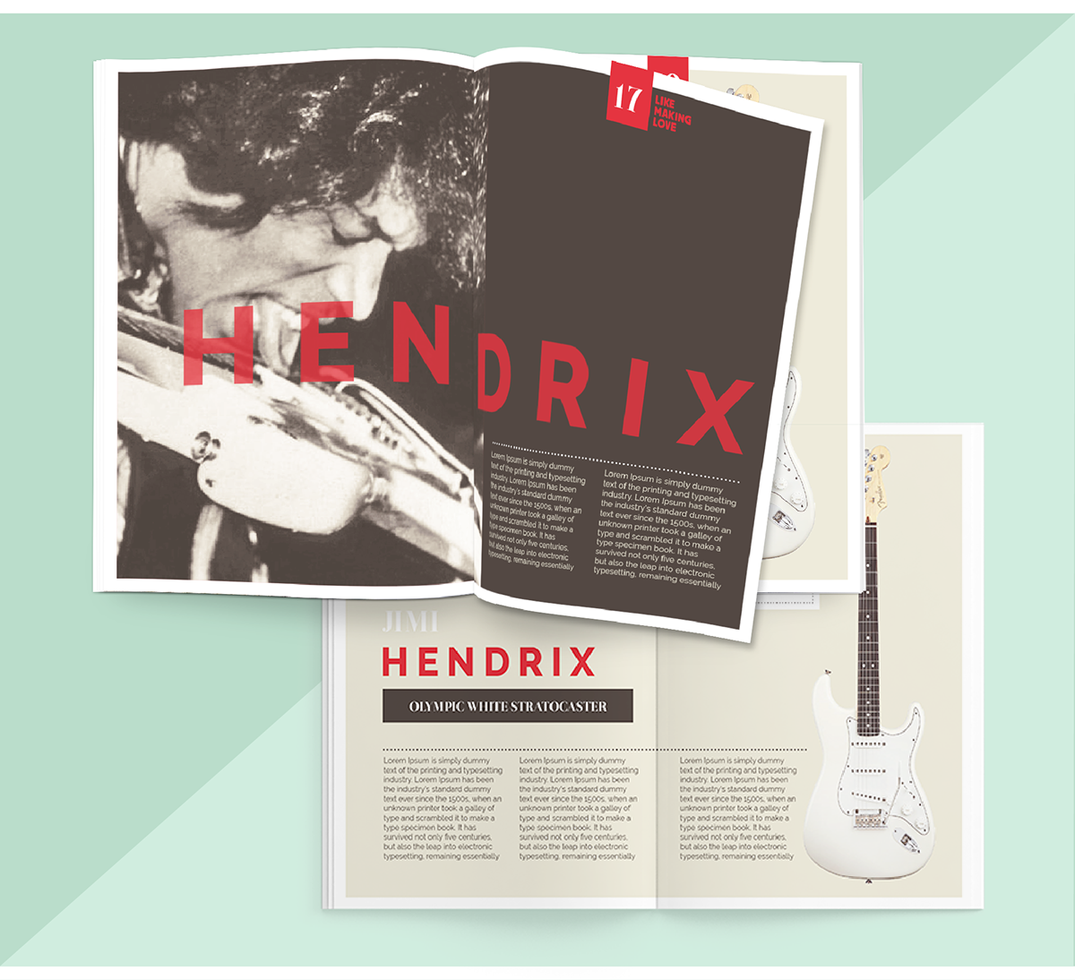 brochure guitar fender Hendrix editorial print clapton cobain magazine Love make love sex Style art graphics