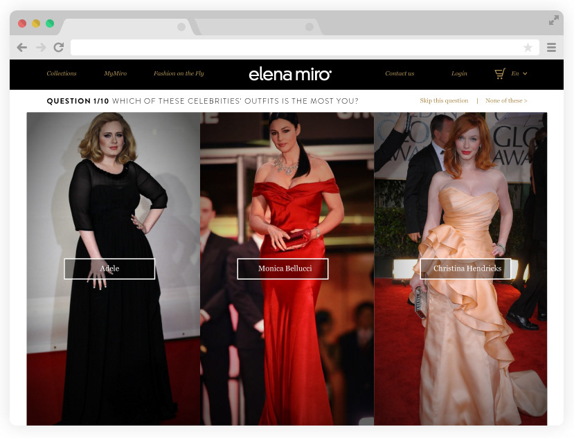 Clothing high-end italian milan milano Italy UI ux Responsive Quiz Fun style-profiling Shopping e-commerce