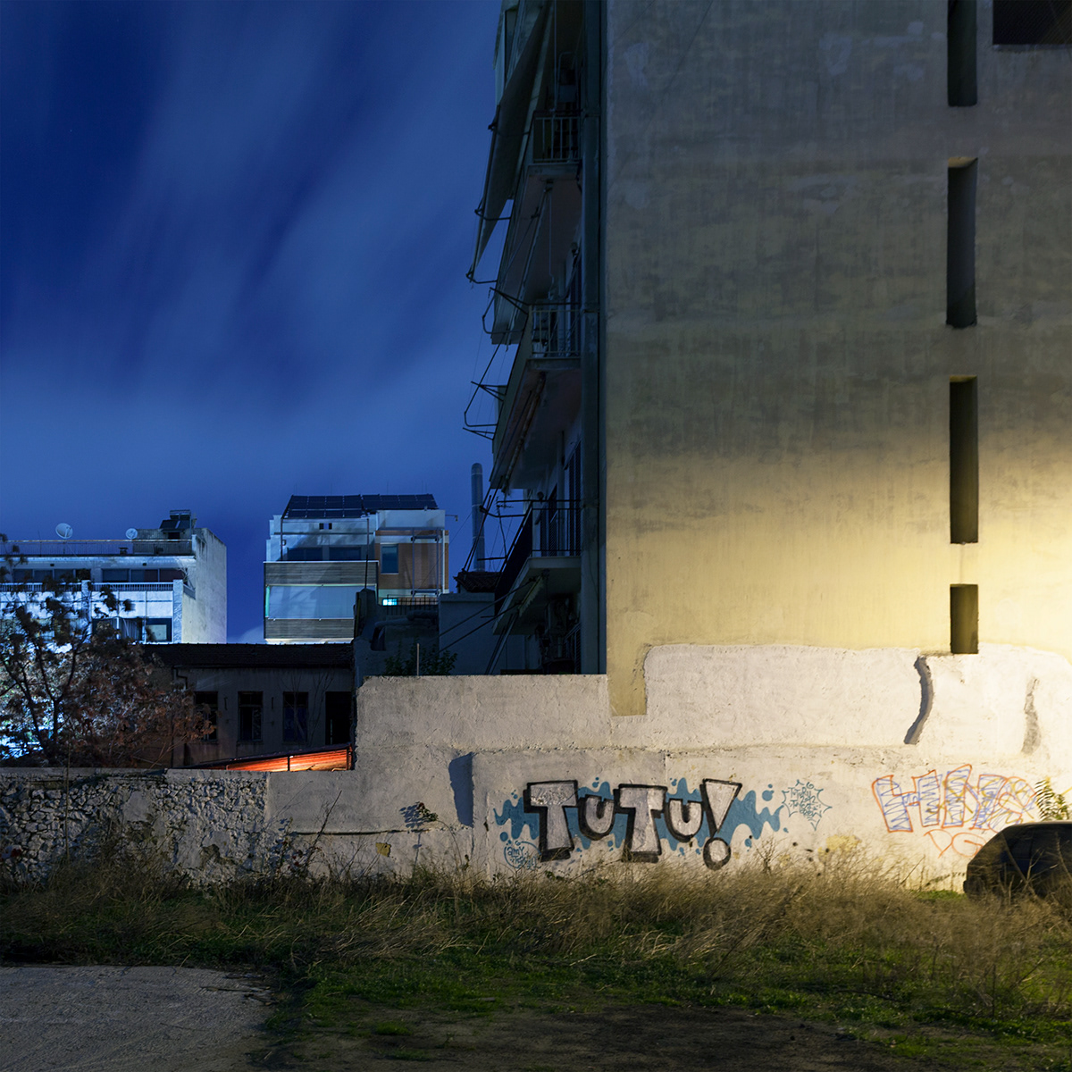 color Urban city Landscape night athens Abantoned ruins Graggiti pieces