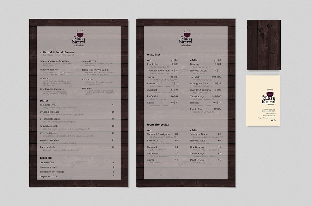 wine bar logo menu business card poster wood