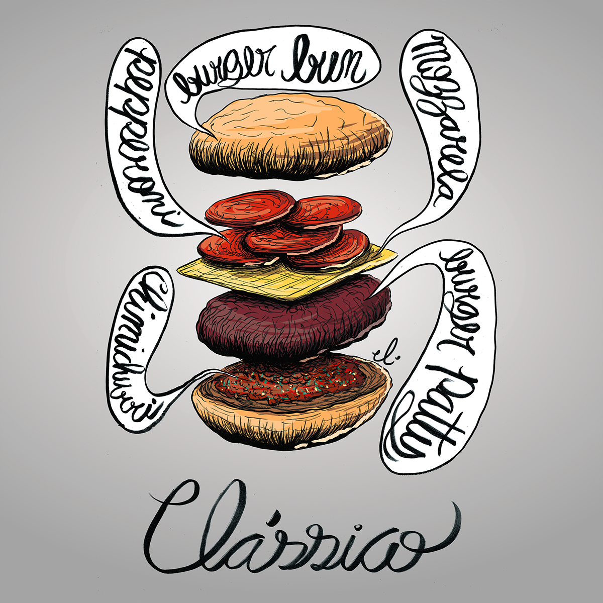 Adobe Portfolio Ilustração nanquim burger photoshop