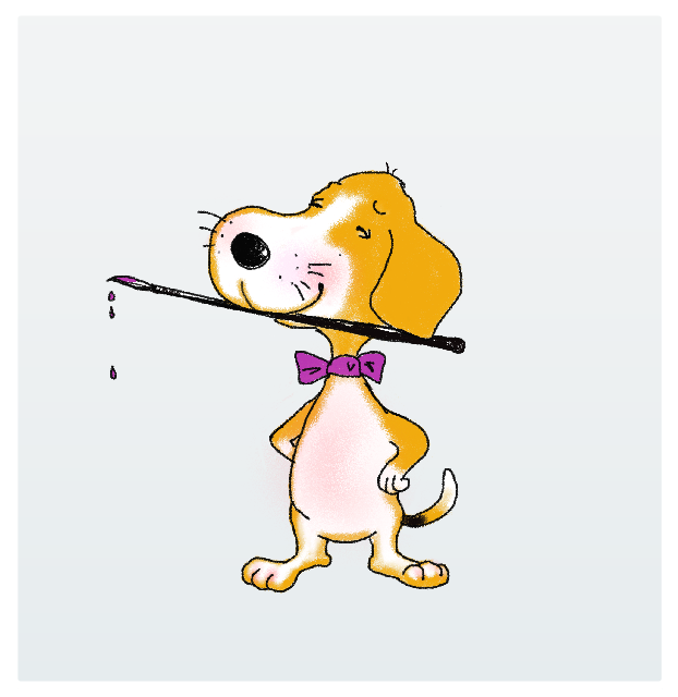Character cartoon bright funny Mascot art studio painter beagle dog artist creative pink