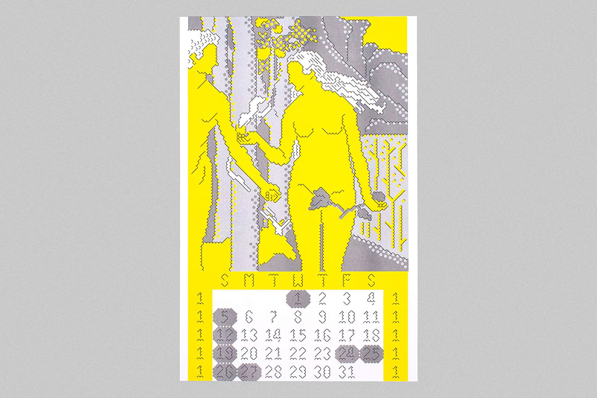 bowyer calendar colorful female geometric pattern Pixel art risograph