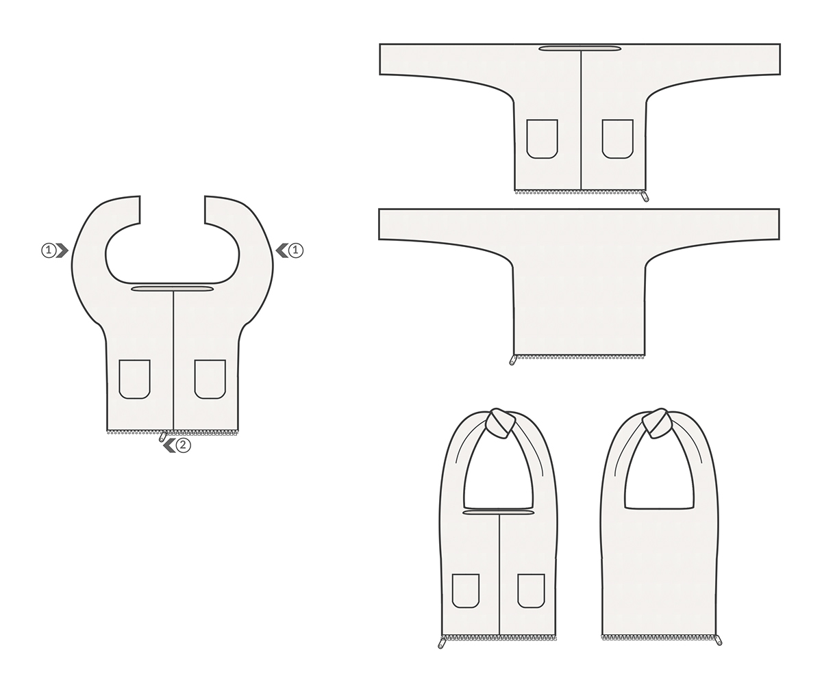 backet technical illustrations bag transform jacket company Project apparel