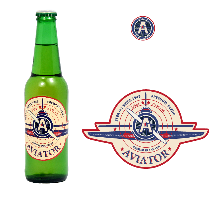 beer bottles aviator Labels Design packaging design natalie telentso Aviator beer clouds airplane green bottles buttons