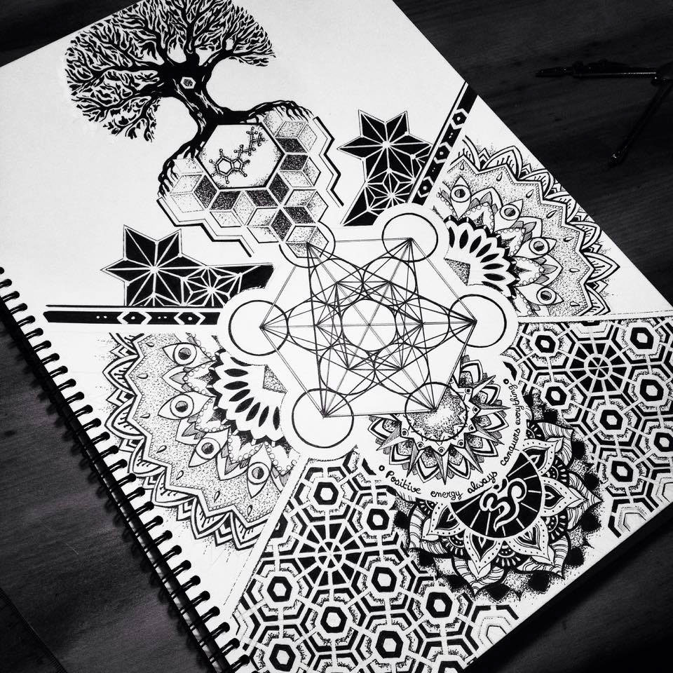 geometry geometric sacred geometry mil et une sketch black ink ink tattoo tattooing tattoo design Mandala Tree  pen and ink