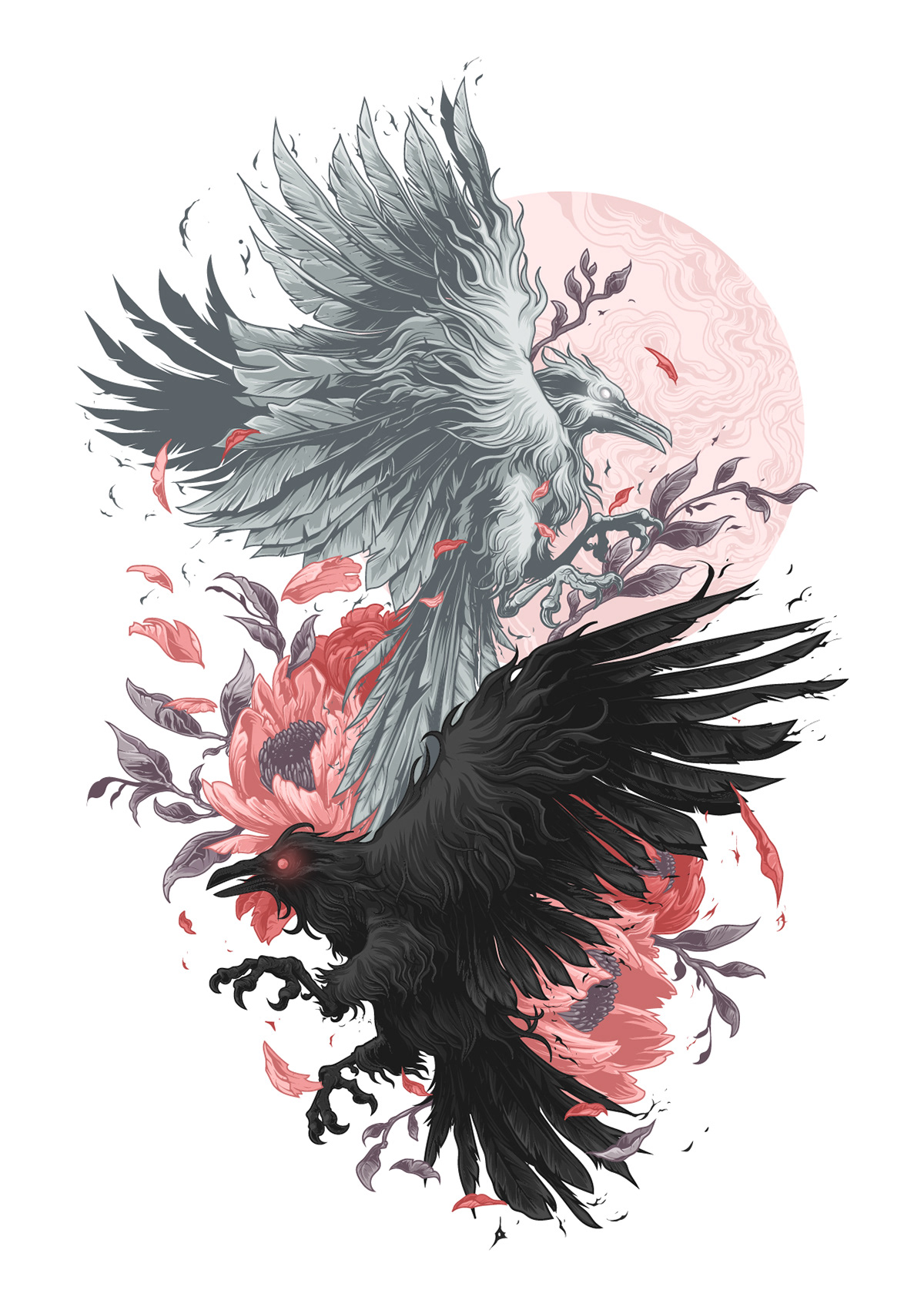 Vector Illustration vector crows surreal art Kensuke Creations floral digital illustration