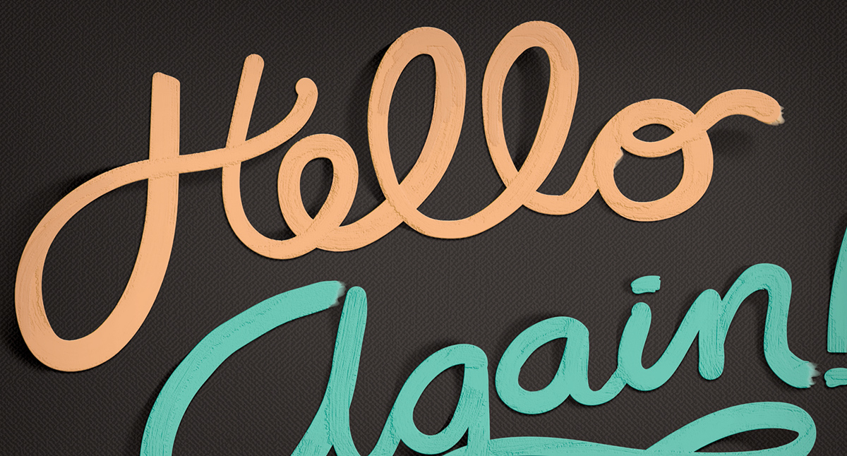 lettering postcard hello again Script cursive teal black yellow pink illustrated Hand-lettered vector 3D dimensional