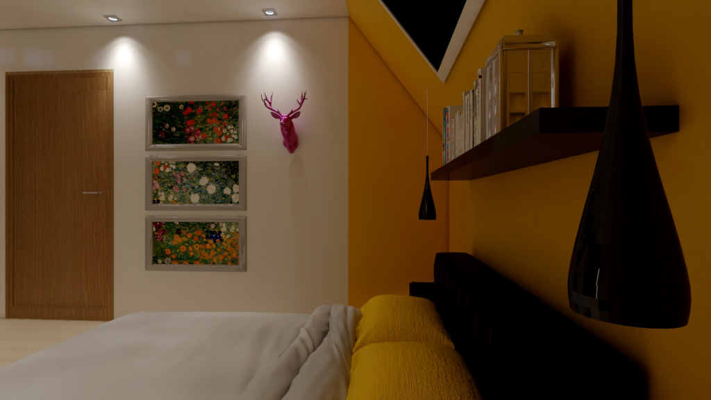 design interiors decor home decor 3D Render mental ray night contemporary bedroom minimal illumination ies light house housing