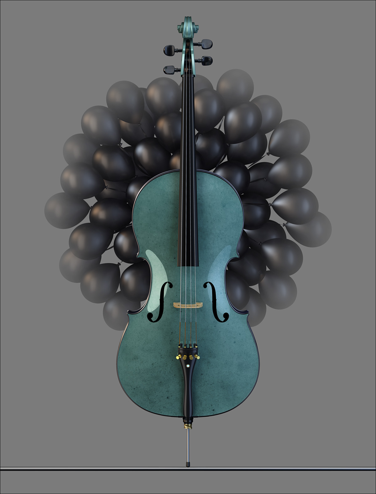Installation Art balloons 3D mood cello CGI