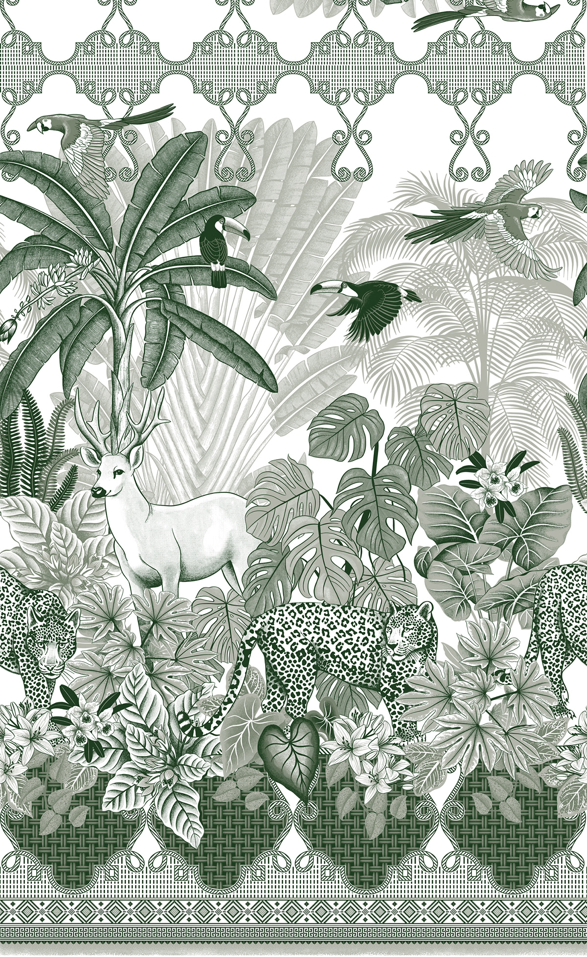 Brazil brazilian fauna Brazilian Flora green home textiles Surface Pattern Tablecloth Tropical tropical plants tropical print