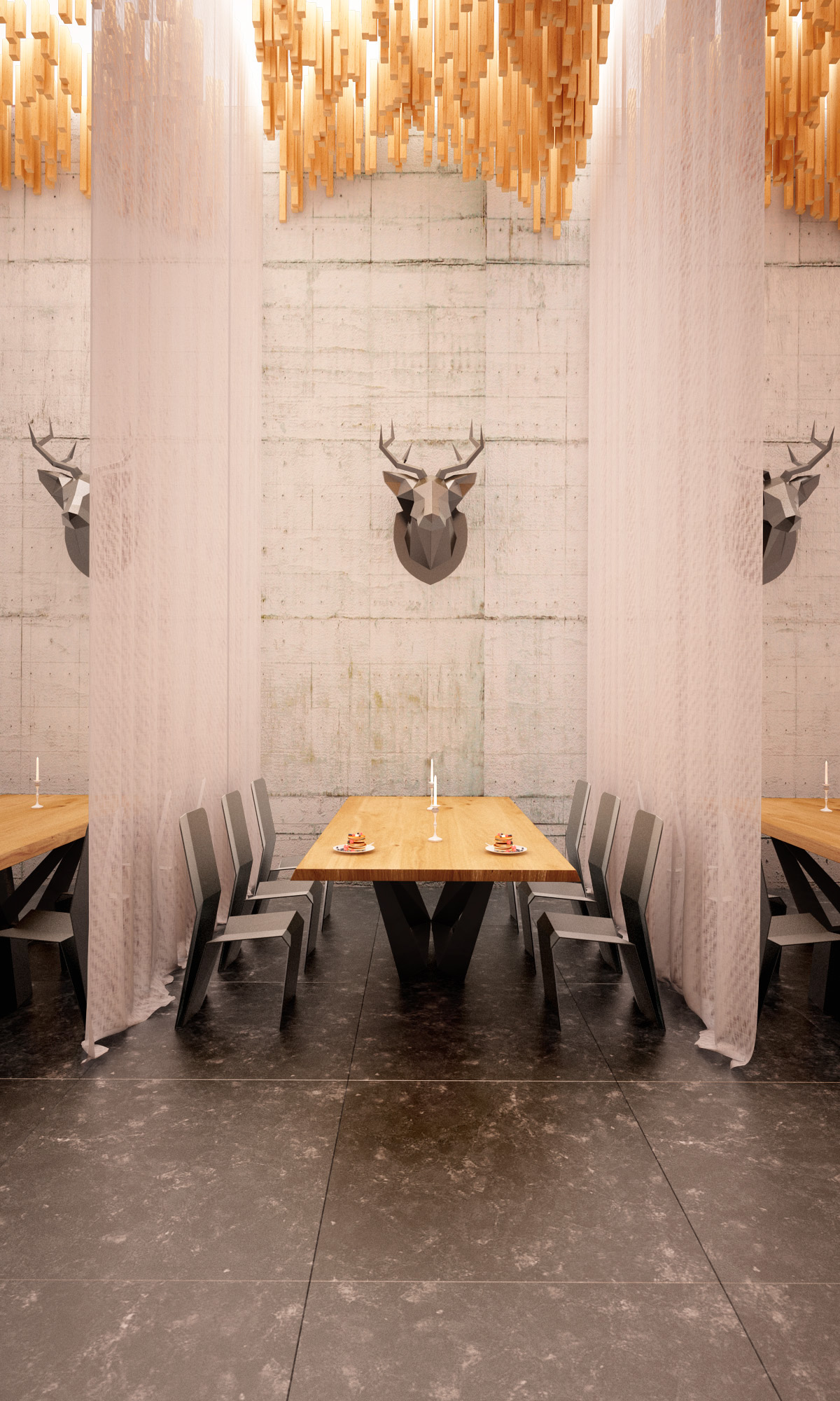 restaurant bar club restaurant interior Interior design concrete curtain PARAMETRIC FORM pattern