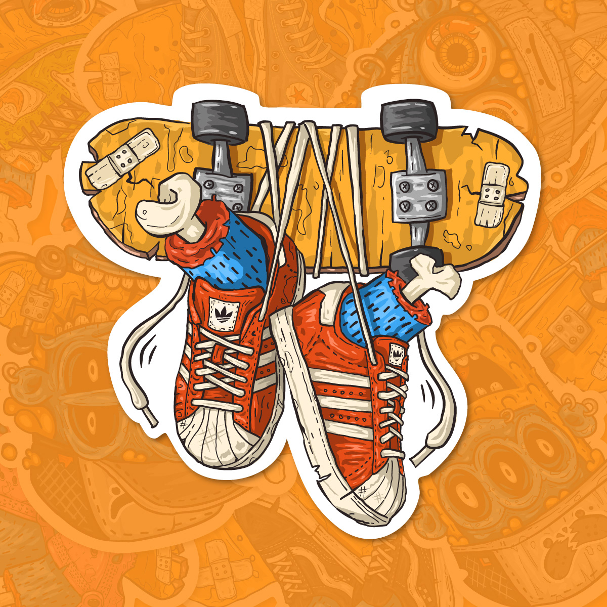 ILLUSTRATION  cartoon skateboard Skate Shoes sneakers stickers Sticker Design Digital Art  vector skate shop