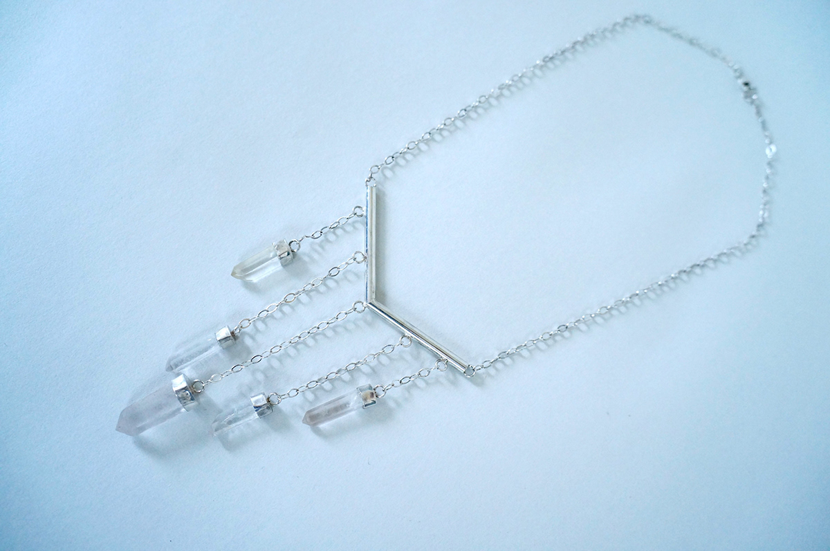 Necklace sterling silver quartz crystal