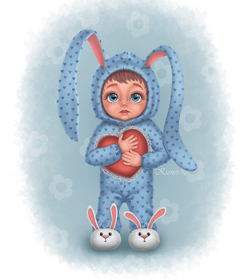 baby bunny cartoon child cute heart kigurumi Love