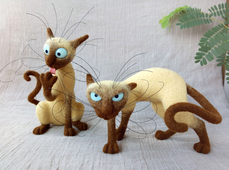 art toy Character handmade Needle Felting Puntikva Siamese cat soft sculpture stuffed animals wool
