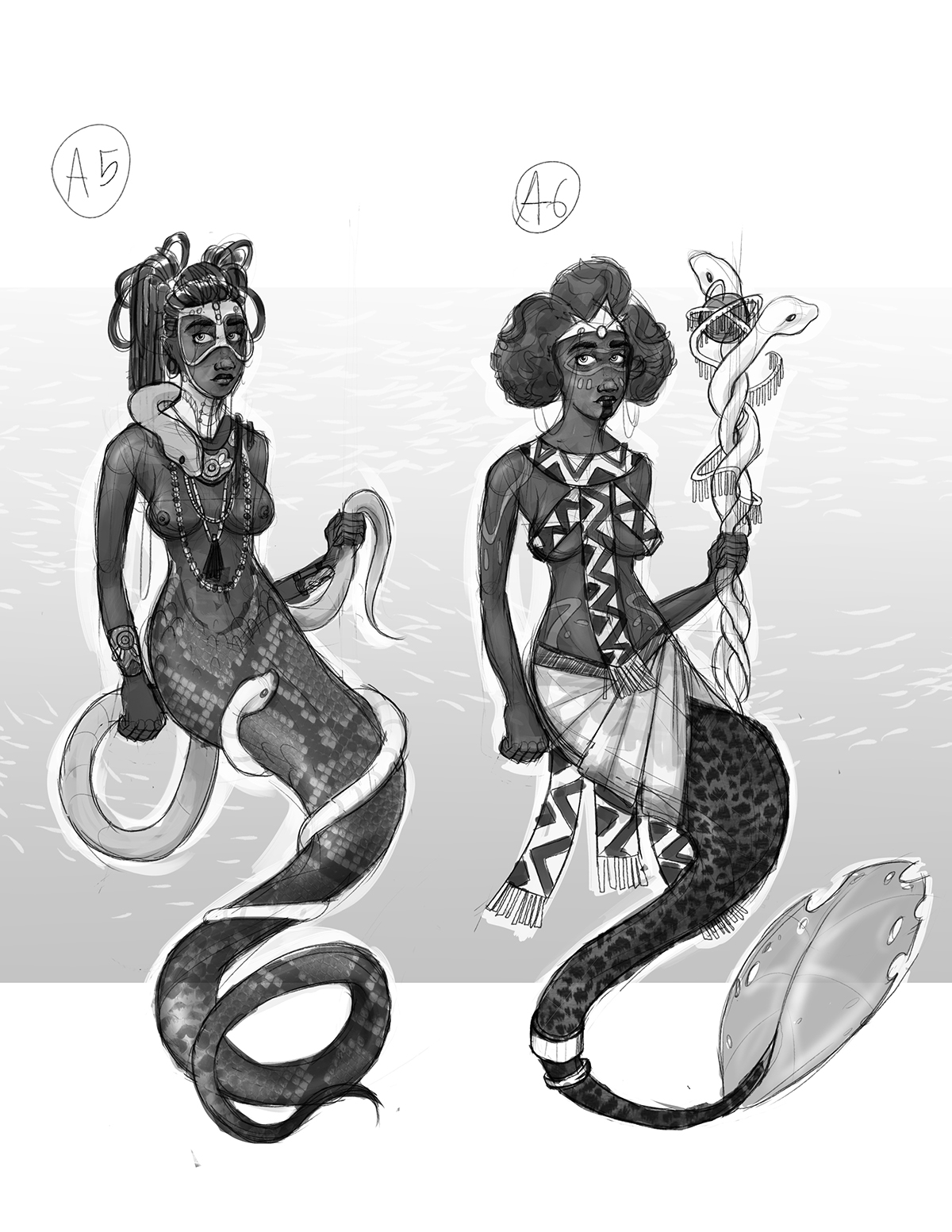 mermaid mami wata siren africa charcter concept art design spirit water tail