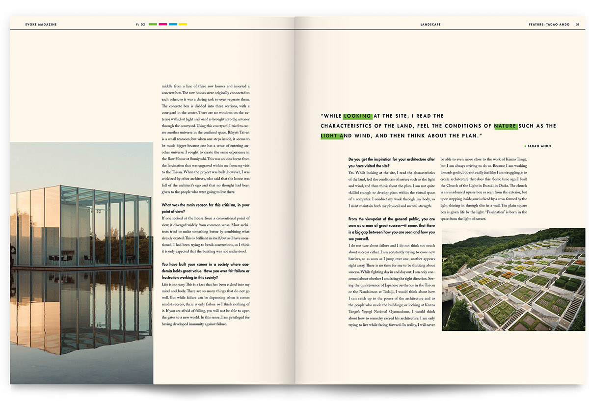 magazine publication design environment art green CMYK Creativity Evoke copy sustain Create build make Ecology