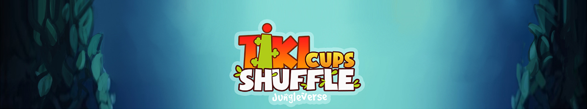 game tiki cups shuffle shuffle jungle animals lion monkey puzzle cartoon design