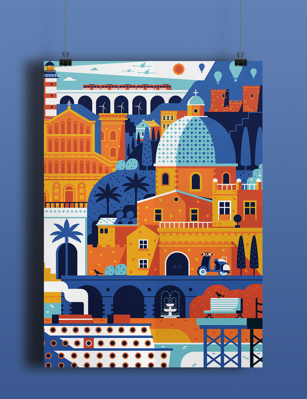 cagliari sardinia sardegna Travel poster Landscape ILLUSTRATION  Island mediterranean town