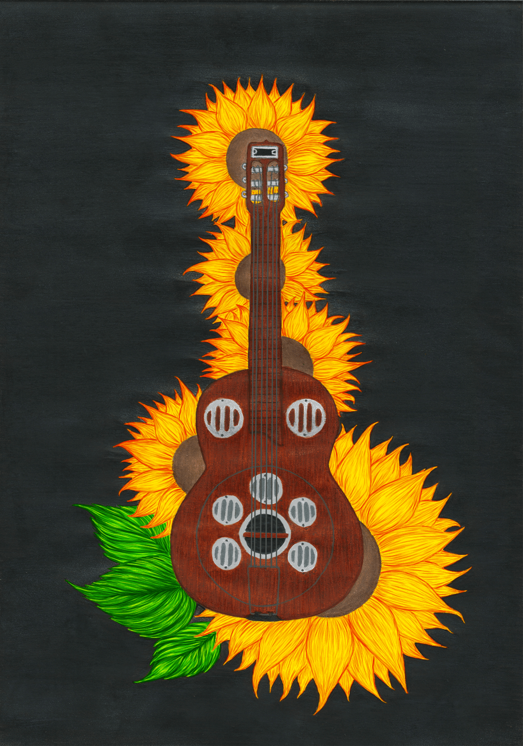 sunflower Drawing  digital illustration TRADITIONAL ART digital Capa guitar violão Girassol scketchbook