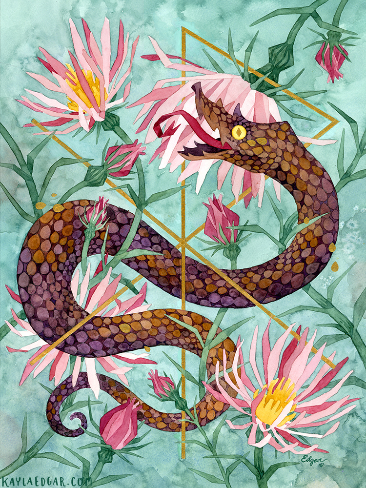 painting   watercolors serpent snake rune Love gold Flowers Nature