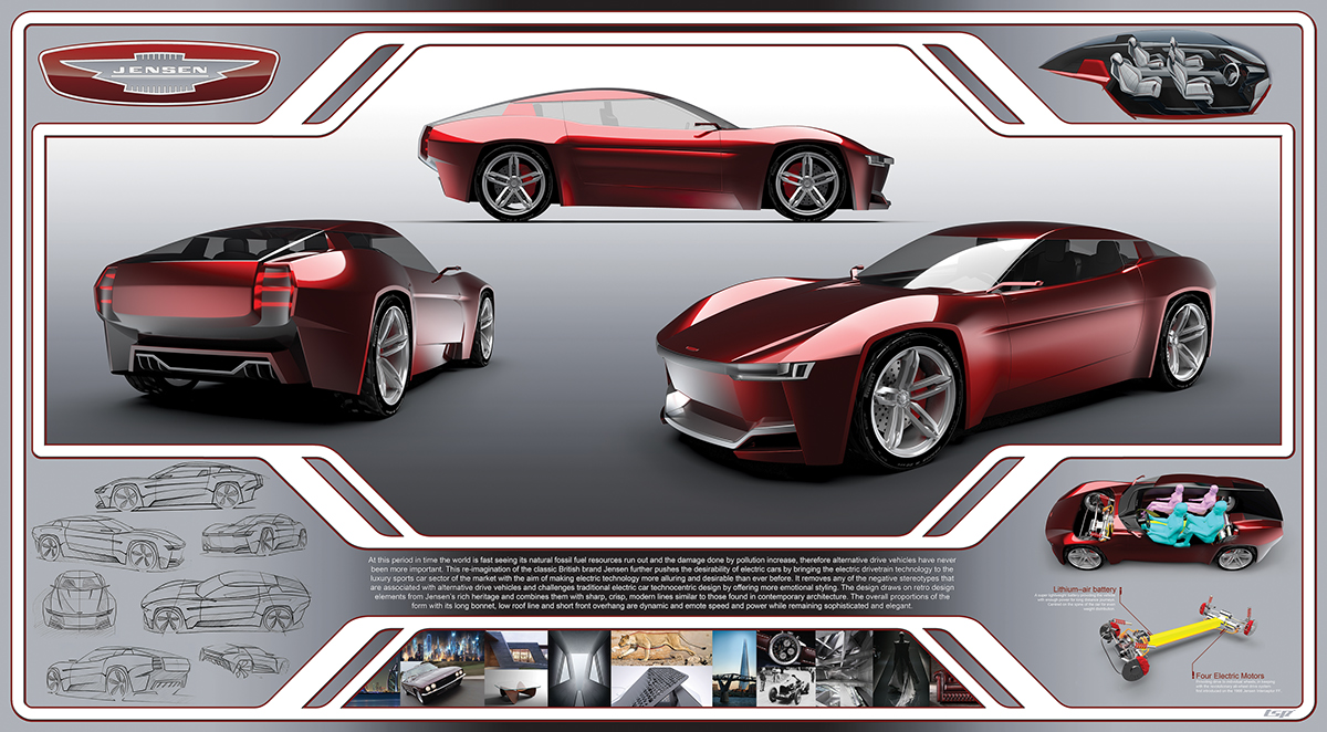 jensen british interceptor clay sketch car race modeling degree concept Retro coupe 2 + 2 fast back luxury