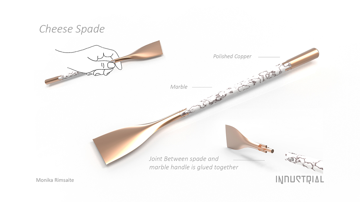 #industrial #design #student #cheese #spade #copper #marble #polished Copper #solidworks #keyshot #photoshop