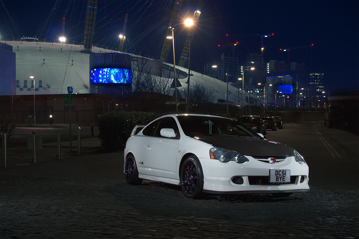 Honda Integra type-r DC5 Frequency Separation o2 arena Canary Wharf light painting Composite Automotive Photography
