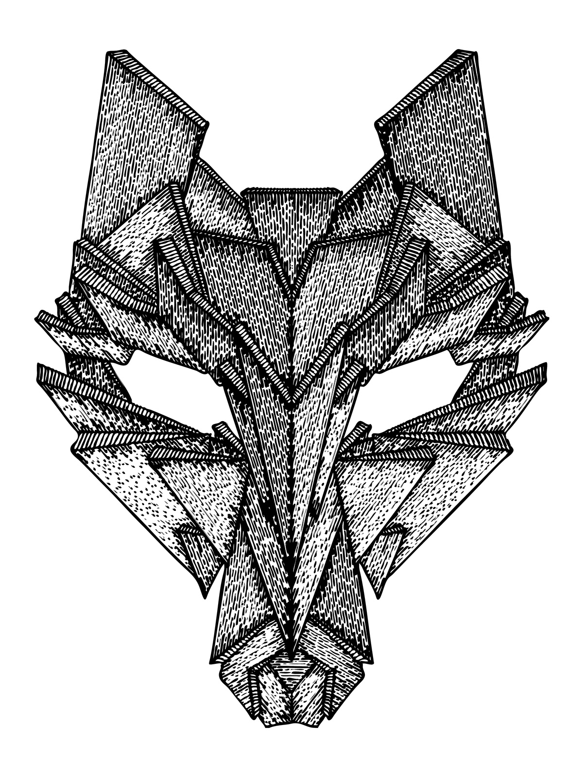 animal  fox  mask  Illustration  lion  Black  white  Shape  geometry  drawing  design  nature