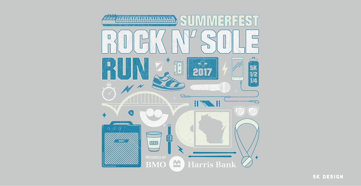 summerfest Milwaukee Rock 'N Sole 5K Run Marathon 5K Marathon Tshirt athletic apparel Hoan Bridge Knolling Summerfest RNS