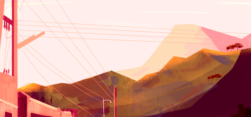 Visual Development concept art Landscape pink mountain