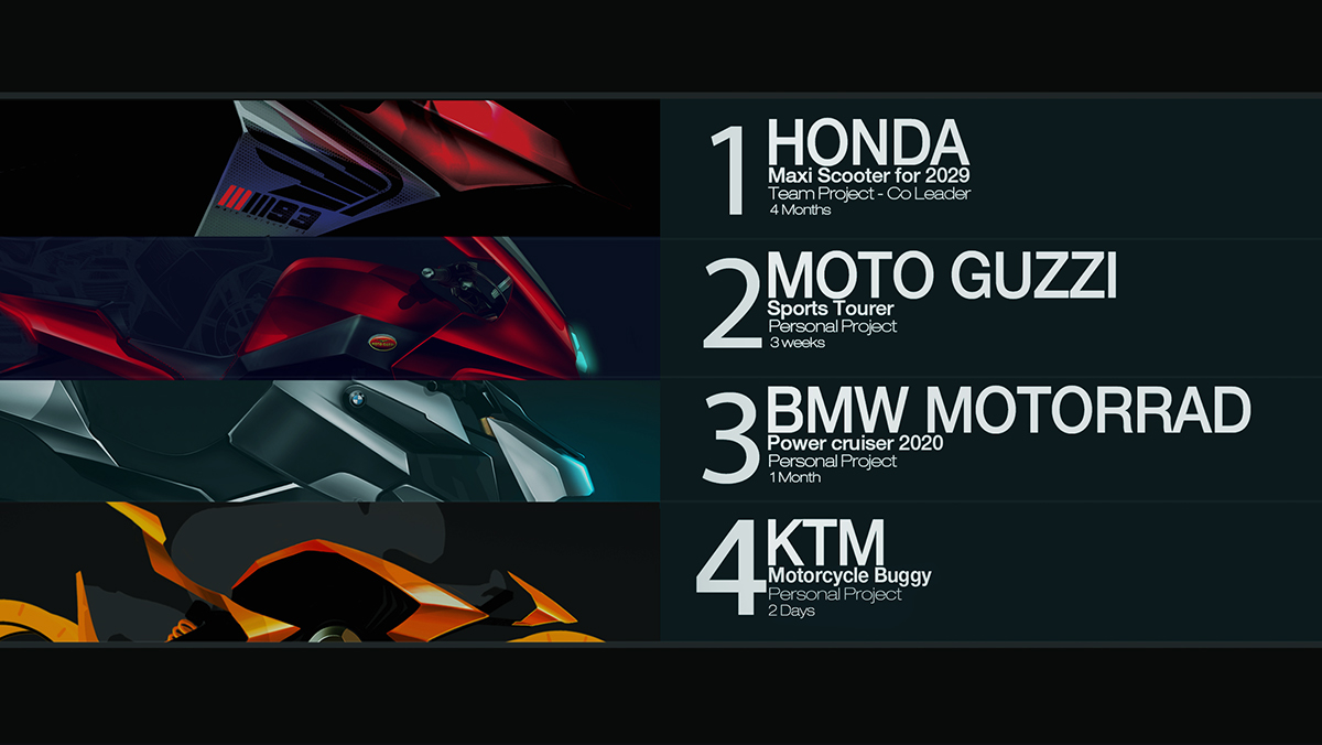 Honda BMW Motorrad motoguzzi KTM motorcycles sketch portfolio Render two wheelers
