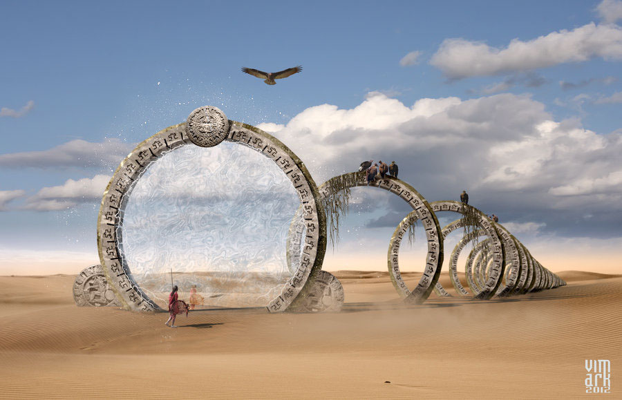 gate desert sand men sci-fi concept SKY