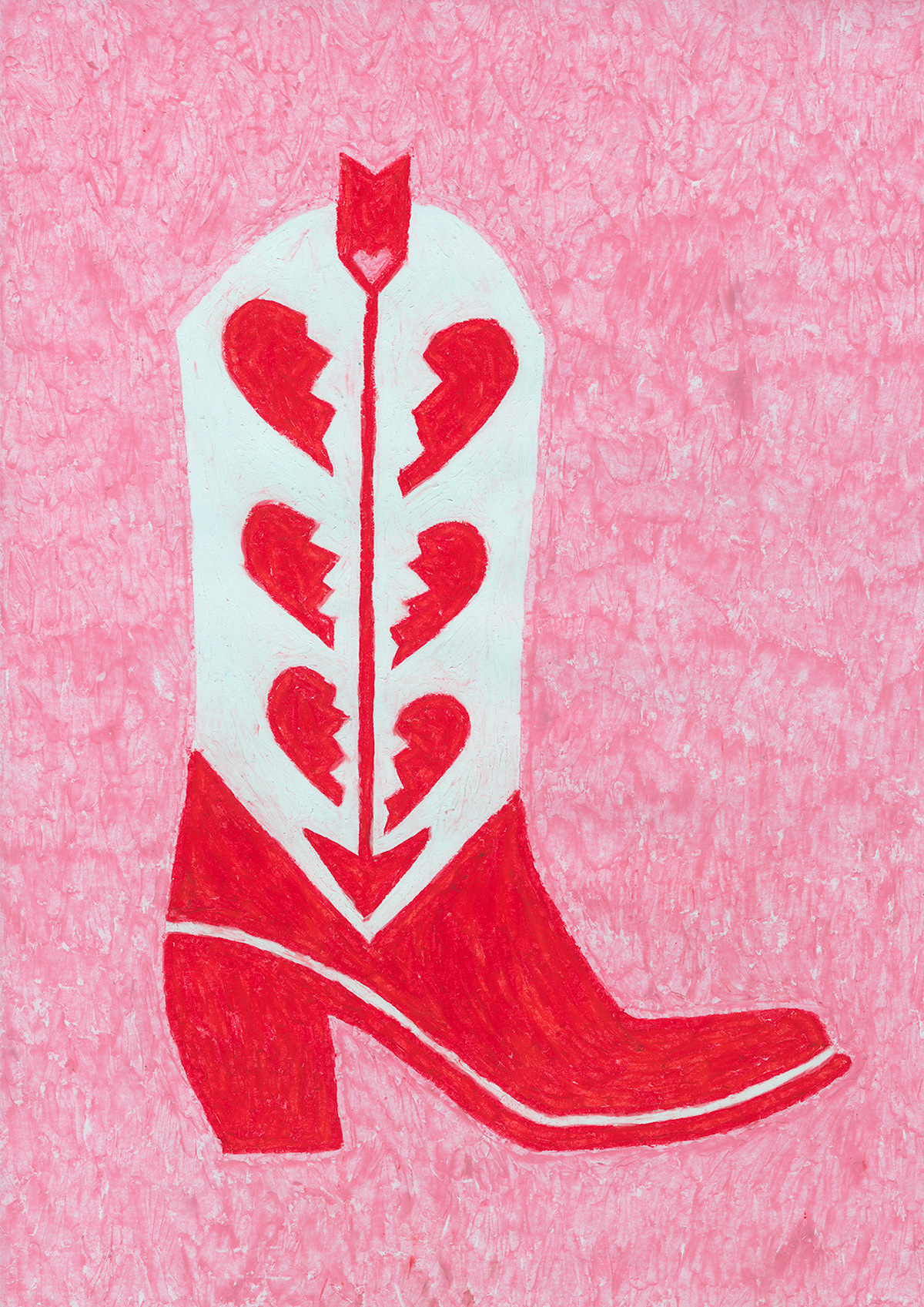 cowgirl boots cowgirl wild west western oil pastel hand drawn anyone can yeehaw art print heart break
