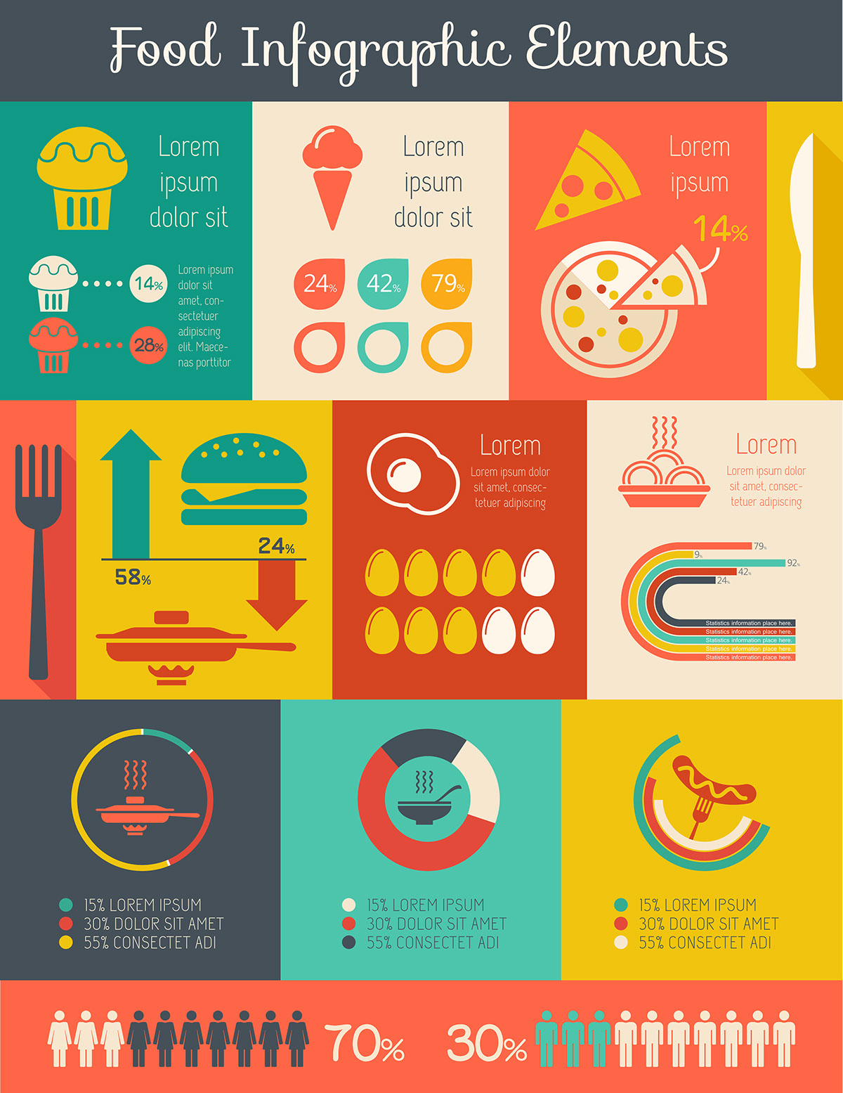 flat design infographic set vector Data graphic visualization template Food  drink eat healthy vegetable Fruit