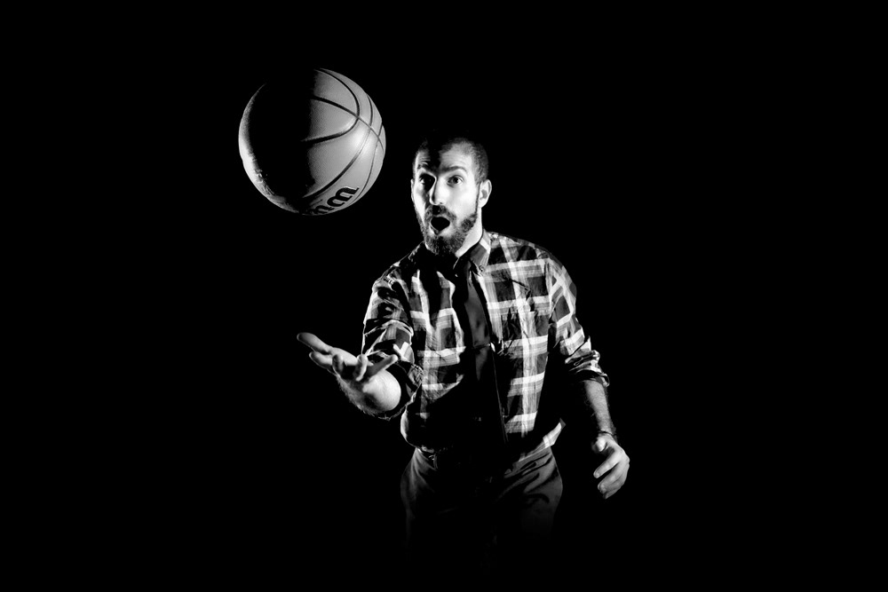 black and white basketball Fun Impromtu pose model stills lighting
