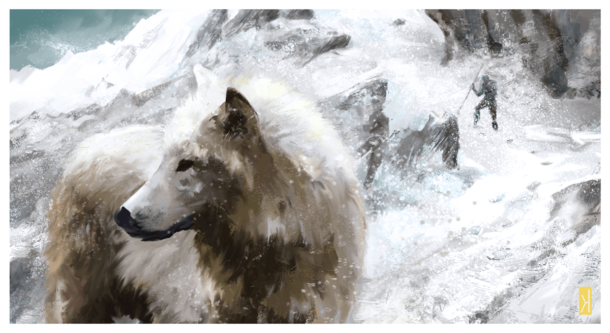 speedpainting digital painting wolf snow mountain companion