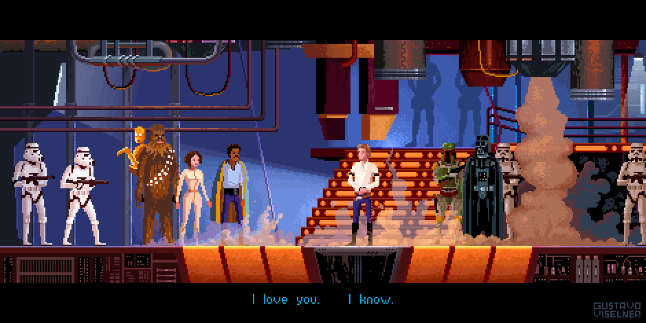 Pixel art pixelart star wars Han Solo i love you Princess Leia Chewbacca Game Art geek art darth vader LucasArts