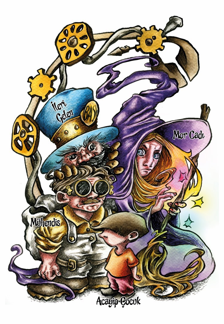 violet witch engineer ink watercolor watercolour ecoline children book ILLUSTRATION 