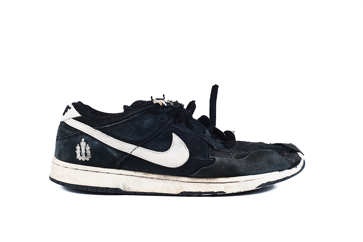 Nike dunks skateboarding nike dunks sneakers shoes still life product Aaron Steele rough used worn dirty clean