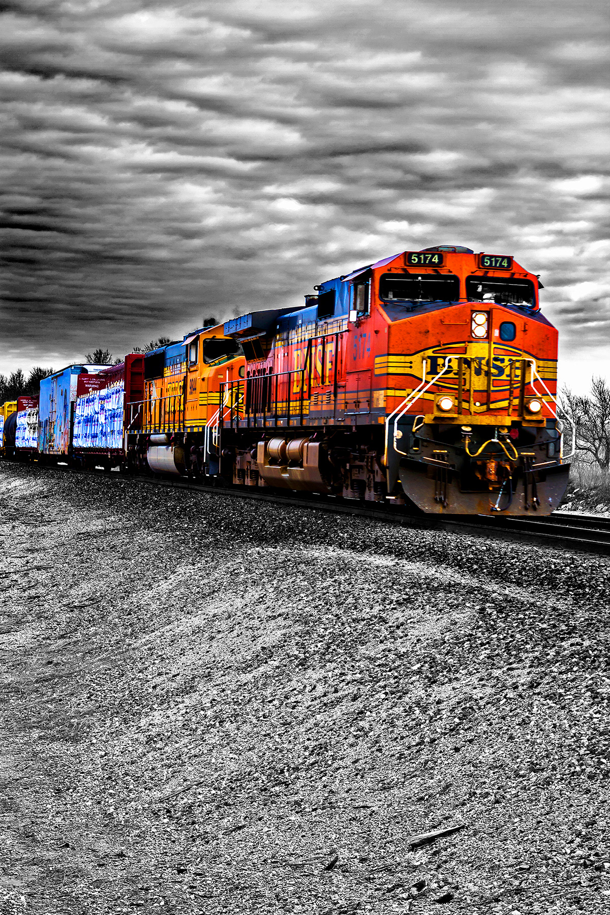 train railroad locomotive selective color tracks engines