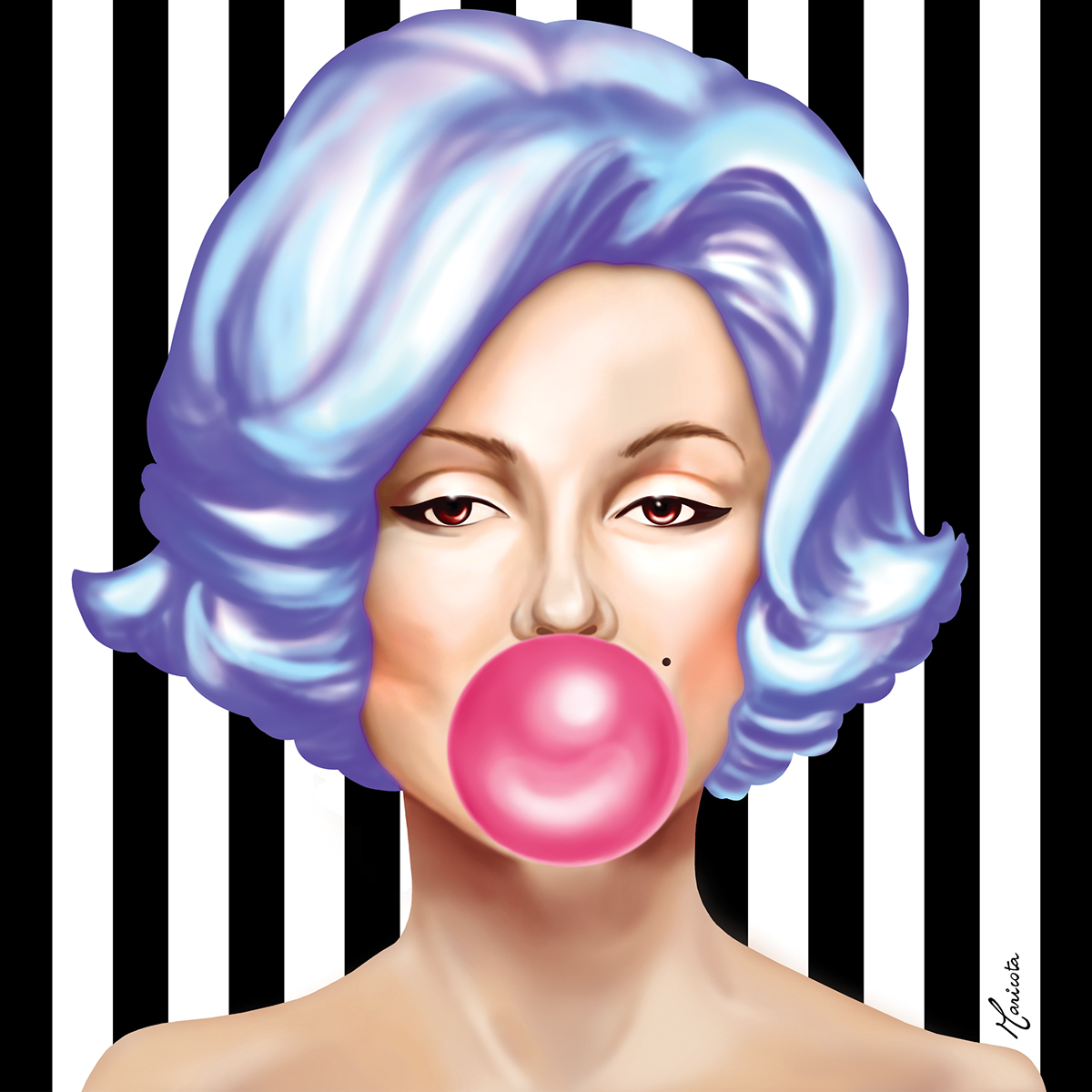 bonequinhadeluxo popart lollipop pinturadigital DigitalIllustration Maricota breakfastattiffanys pirulito stripes listras Marilyn Monroe